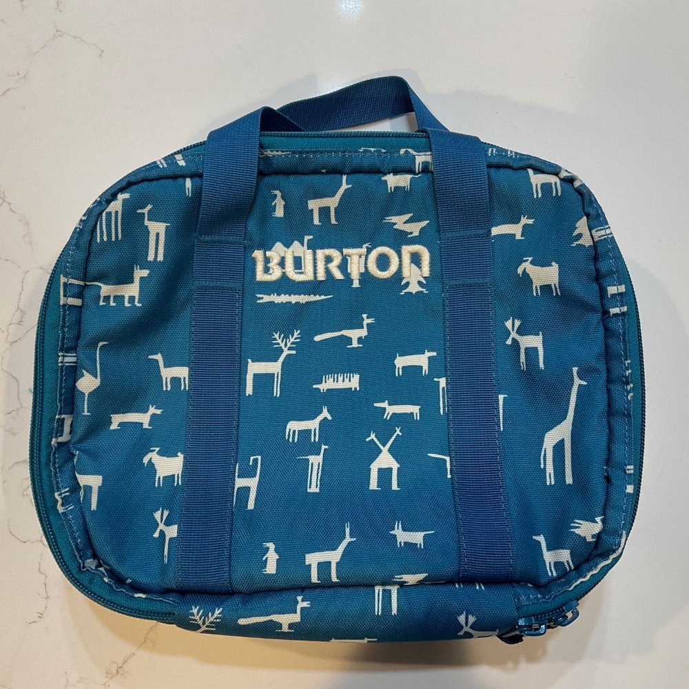 Burton Snowboards Durable Goods - soft sided Lunch Box - Blue/White Animal Print
